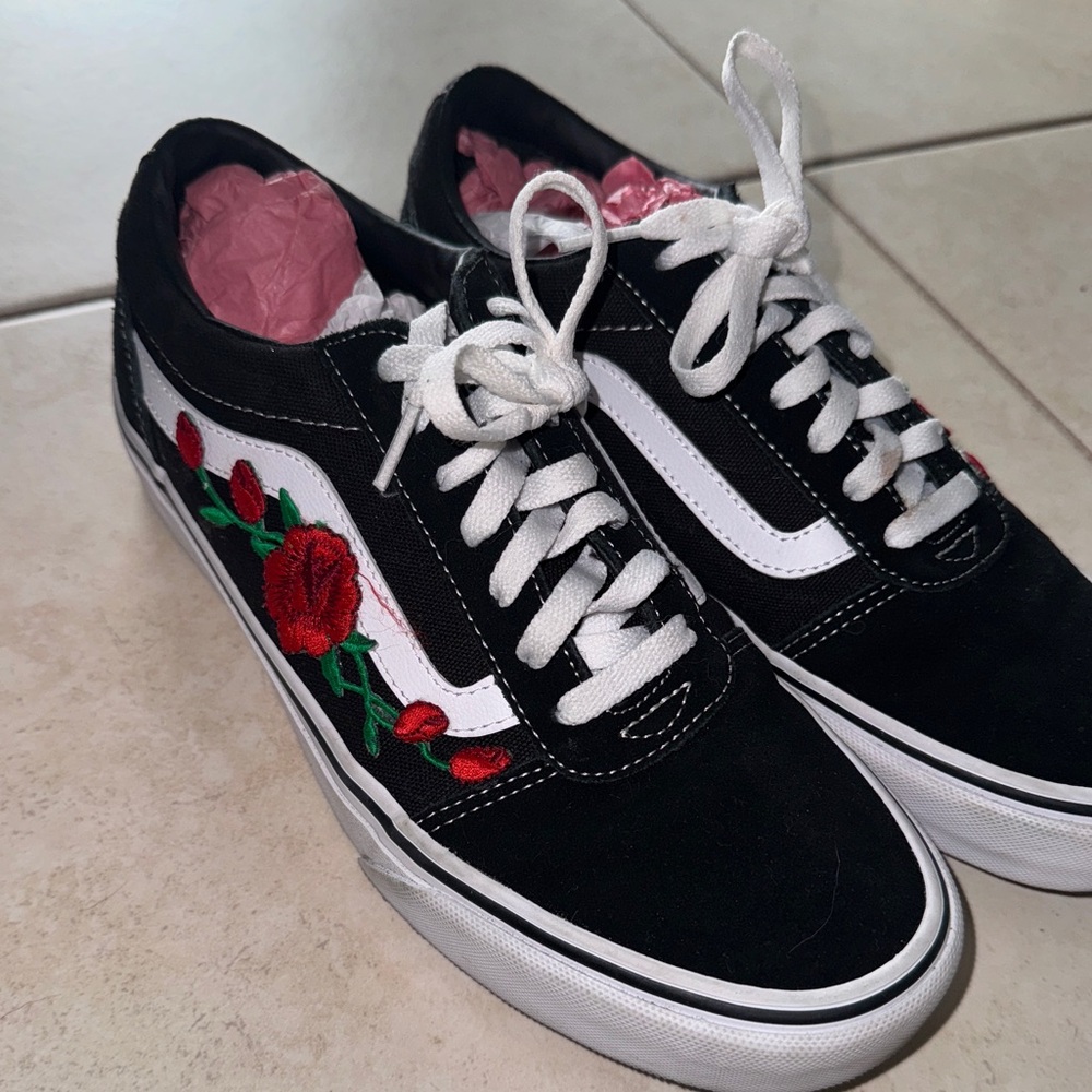 Custom Rose Patch Vans